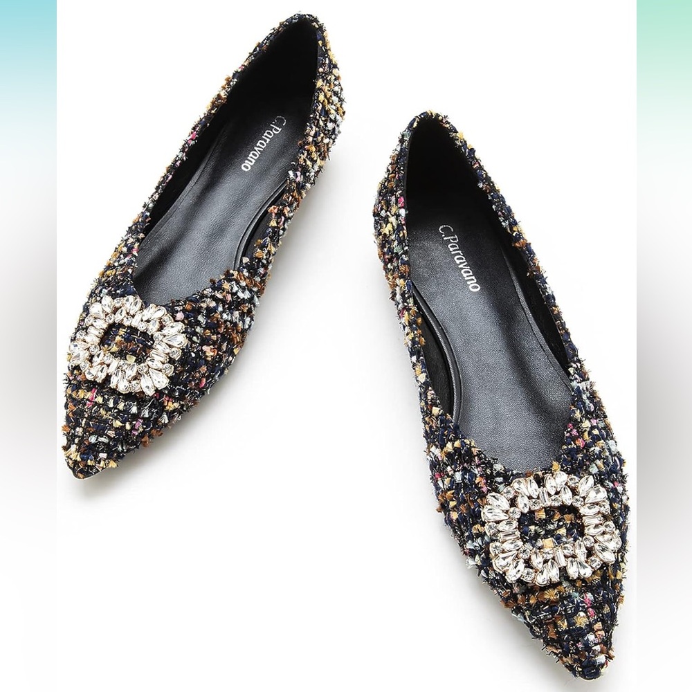 C.Paravano Buckle Tweed Flats Shoes Aida Size 40 9.5